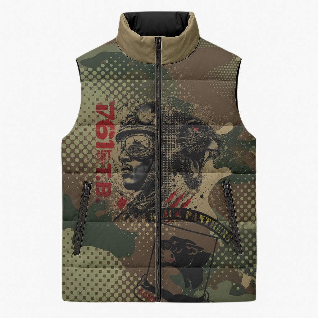 761st Tank Battalion Black Panthers Sleeveless Puffer Jacket Come Out Fighting Military - Camouflage Halftone