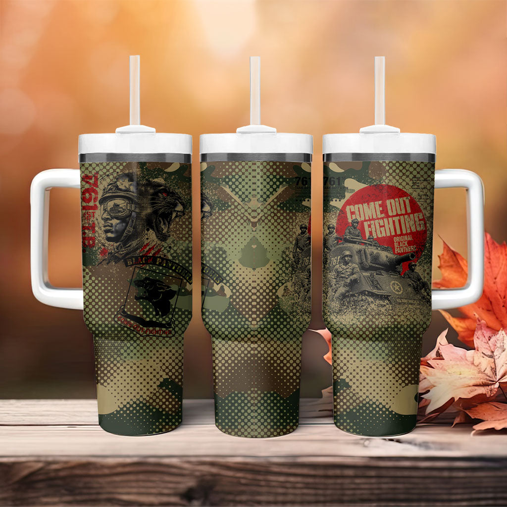 761st Tank Battalion Black Panthers Tumbler With Handle Come Out Fighting Military - Camouflage Halftone