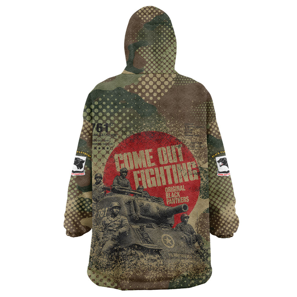 761st Tank Battalion Black Panthers Wearable Blanket Hoodie Come Out Fighting Military - Camouflage Halftone
