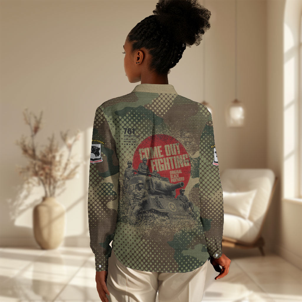 761st Tank Battalion Black Panthers Women Casual Shirt Come Out Fighting Military - Camouflage Halftone