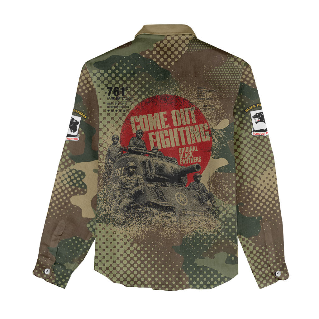 761st Tank Battalion Black Panthers Women Casual Shirt Come Out Fighting Military - Camouflage Halftone