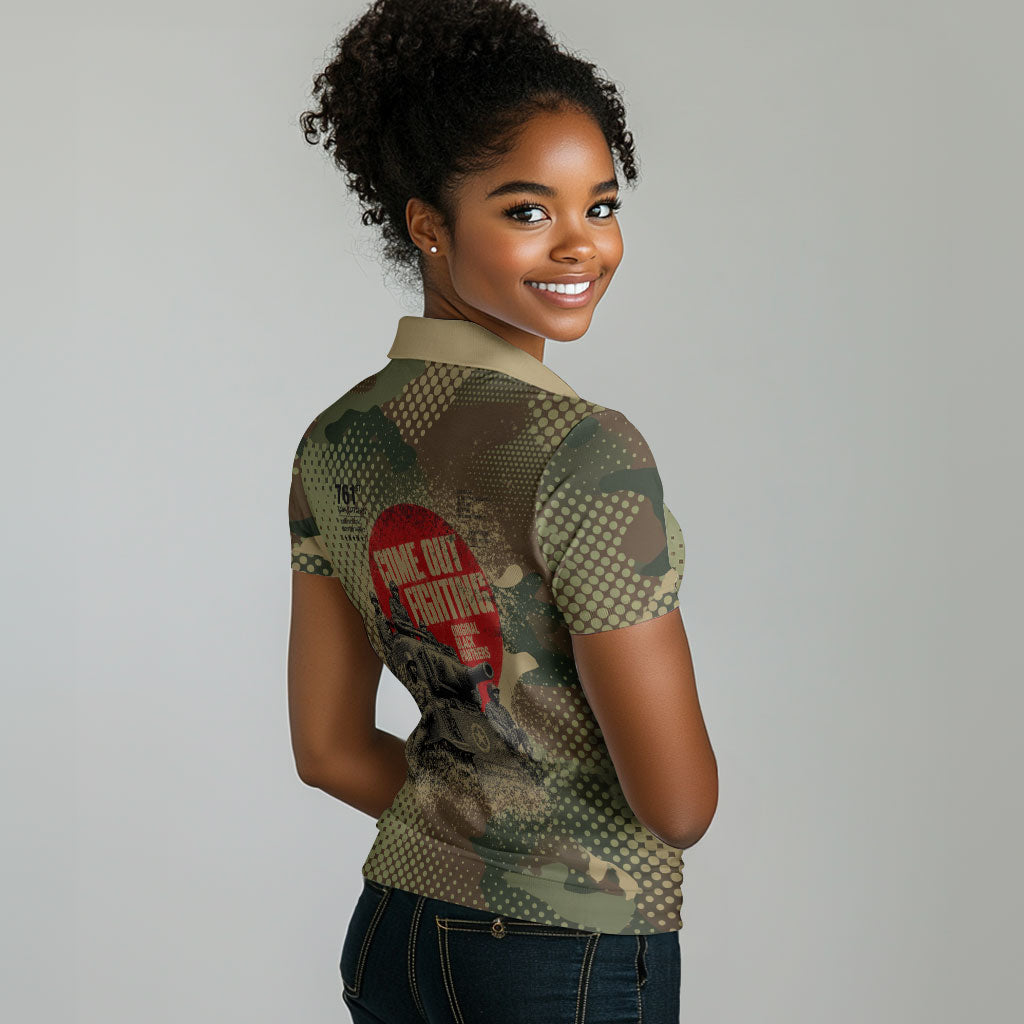 761st Tank Battalion Black Panthers Women Polo Shirt Come Out Fighting Military - Camouflage Halftone