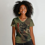 761st Tank Battalion Black Panthers Women V-Neck T-Shirt Come Out Fighting Military - Camouflage Halftone