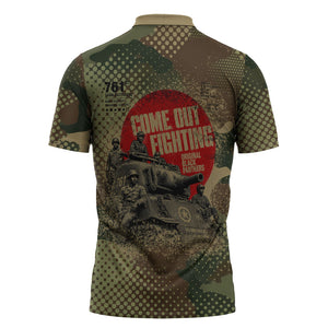 761st Tank Battalion Black Panthers Zipper Polo Shirt Come Out Fighting Military - Camouflage Halftone