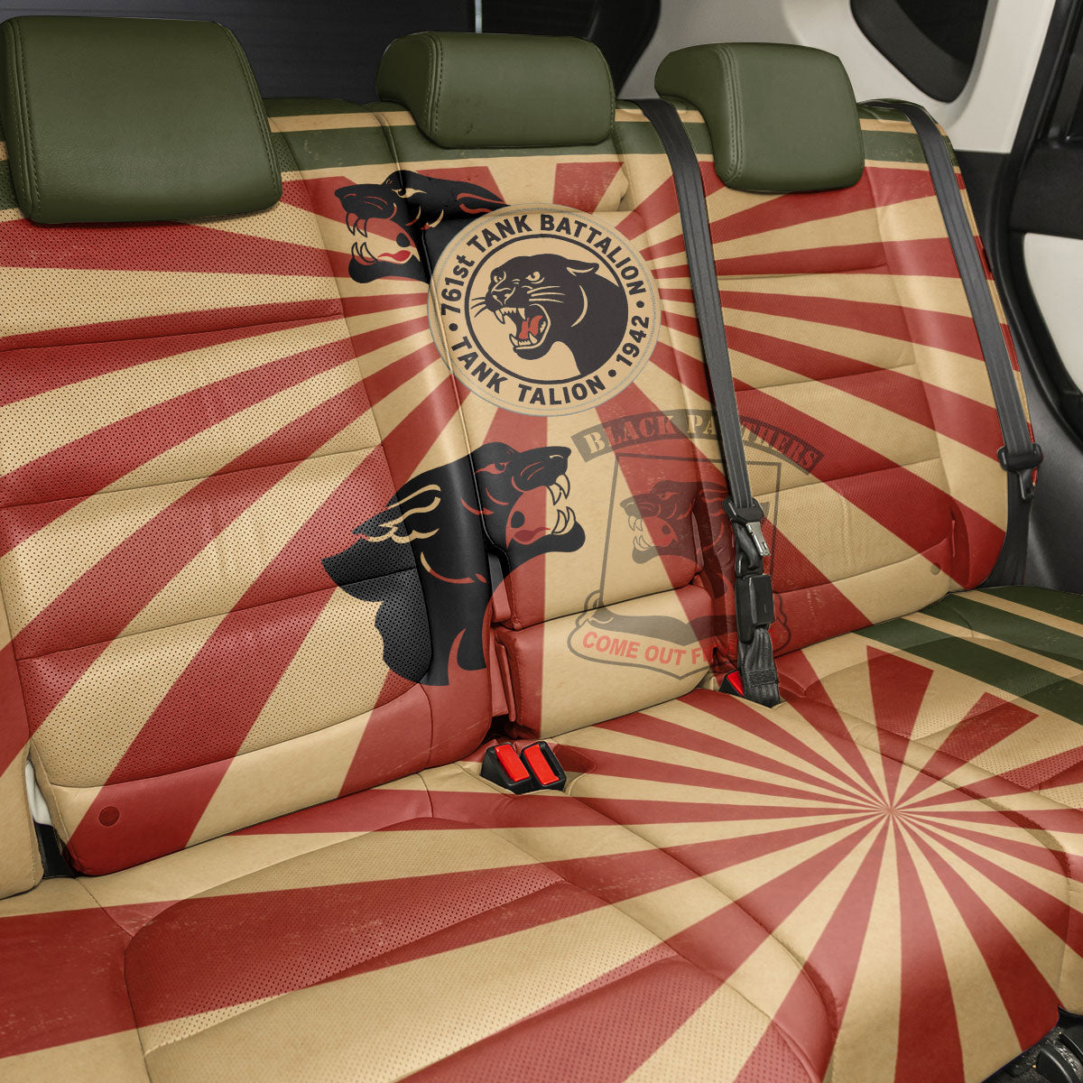 Black Panthers 761st Tank Battalion Back Car Seat Cover Come Out Fighting Retro Military