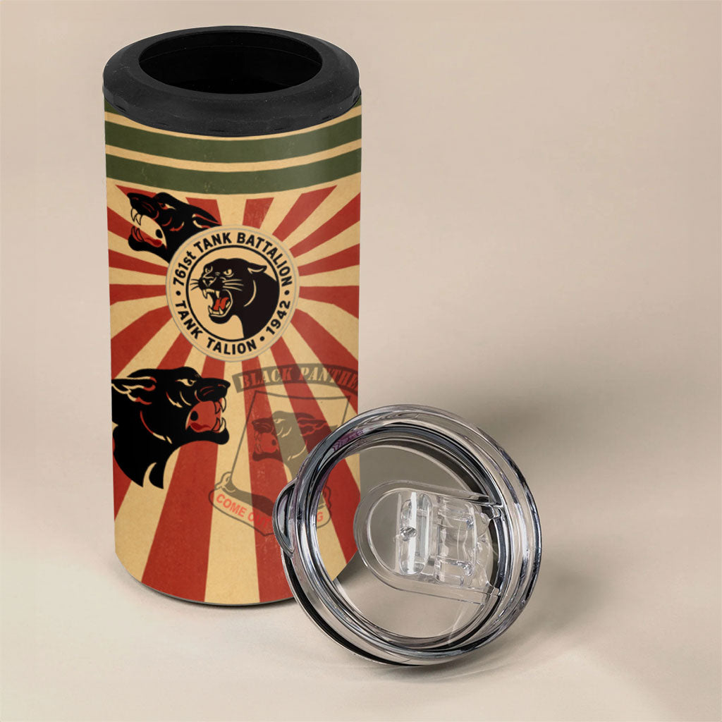 Black Panthers 761st Tank Battalion 4 in 1 Can Cooler Tumbler Come Out Fighting Retro Military