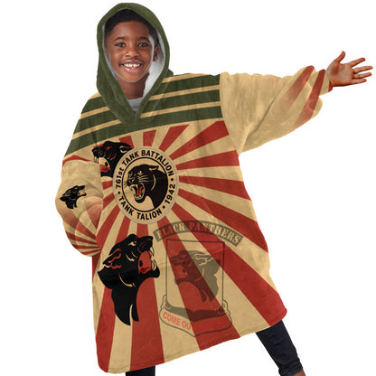 Black Panthers 761st Tank Battalion Kid Wearable Blanket Hoodie Come Out Fighting Retro Military