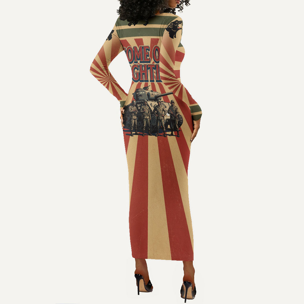Black Panthers 761st Tank Battalion Long Sleeve Bodycon Dress Come Out Fighting Retro Military