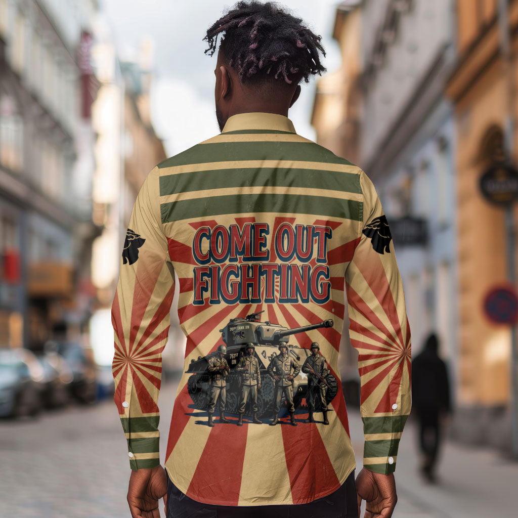 Black Panthers 761st Tank Battalion Long Sleeve Button Shirt Come Out Fighting Retro Military