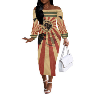 Black Panthers 761st Tank Battalion Off The Shoulder Long Sleeve Dress Come Out Fighting Retro Military