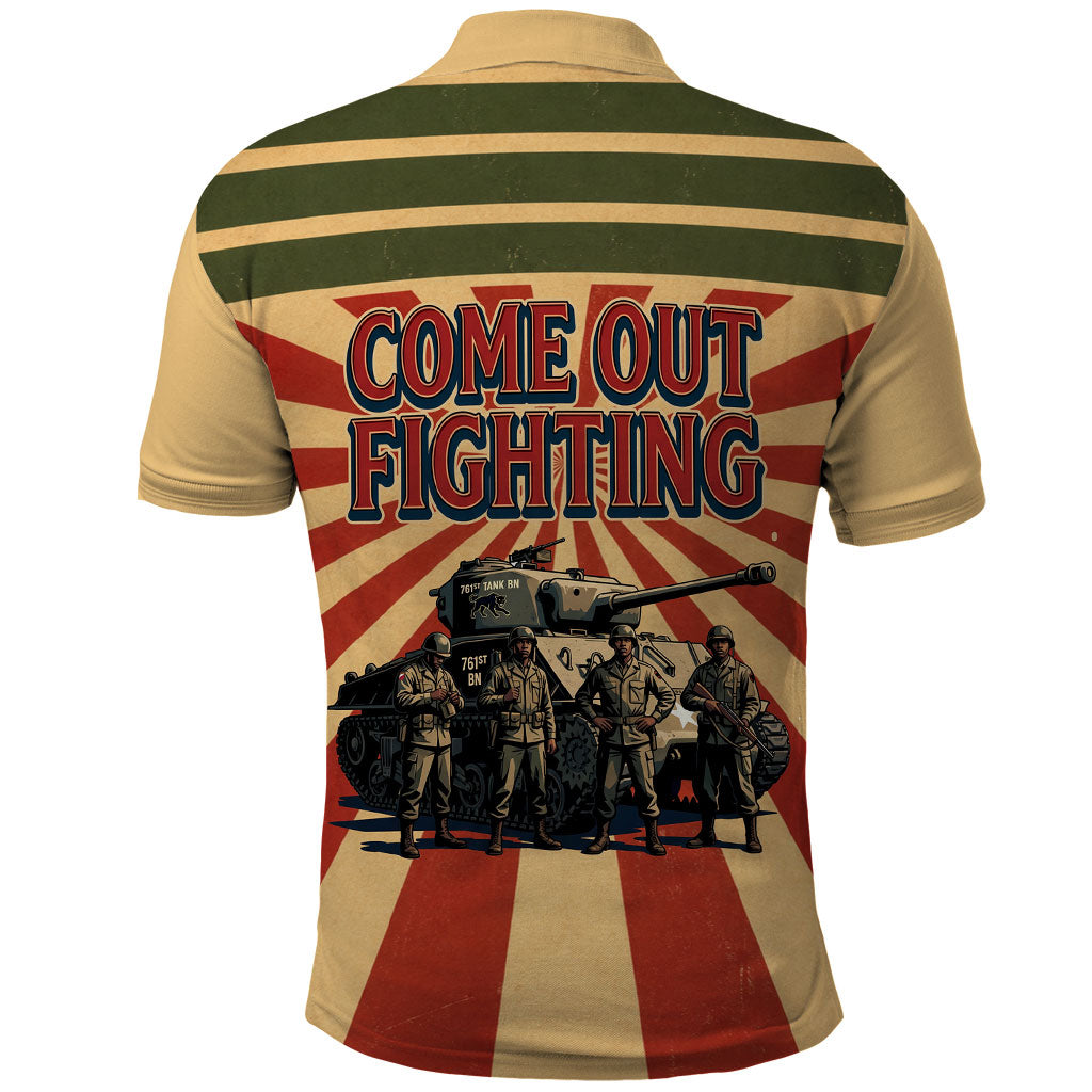 Black Panthers 761st Tank Battalion Polo Shirt Come Out Fighting Retro Military