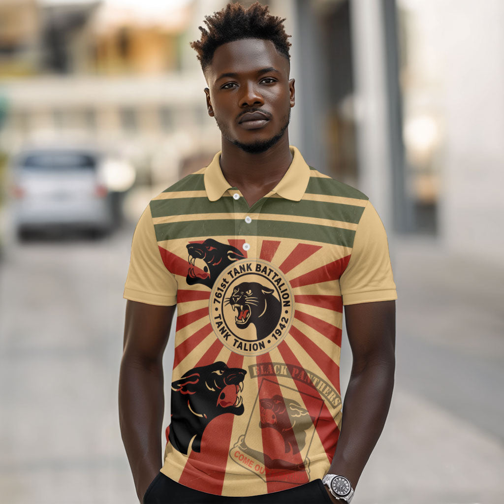 Black Panthers 761st Tank Battalion Polo Shirt Come Out Fighting Retro Military