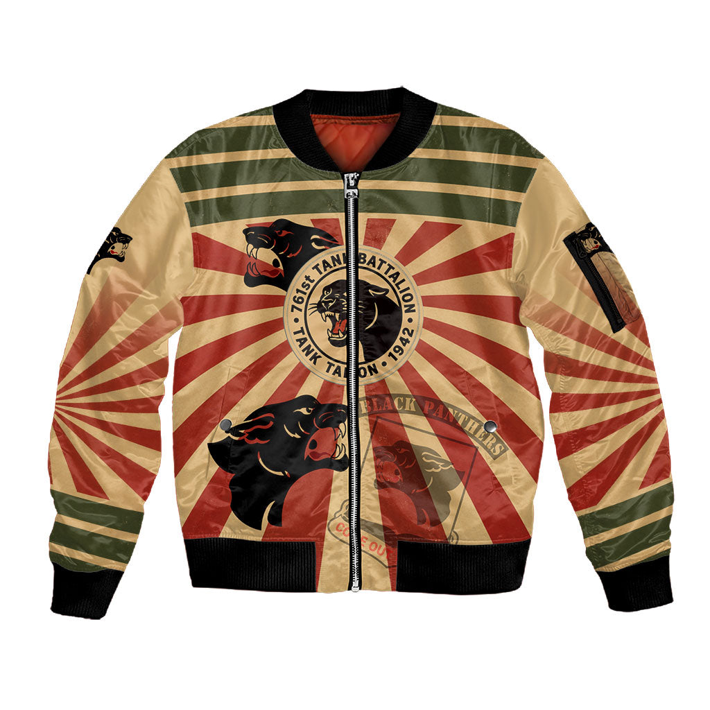 Black Panthers 761st Tank Battalion Sleeve Zip Bomber Jacket Come Out Fighting Retro Military
