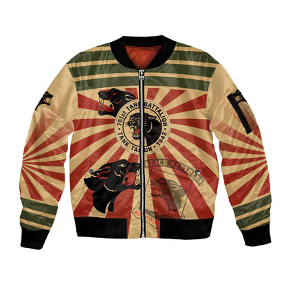Black Panthers 761st Tank Battalion Sleeve Zip Bomber Jacket Come Out Fighting Retro Military