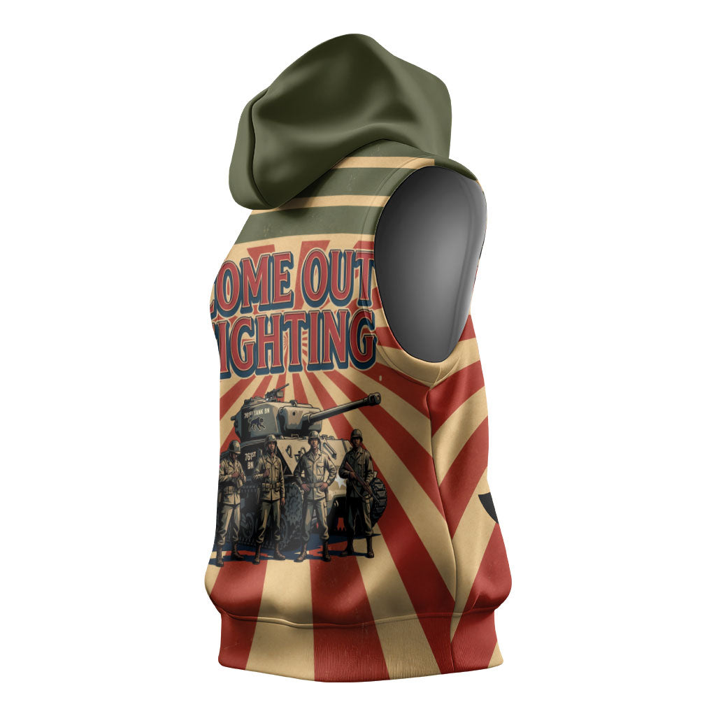 Black Panthers 761st Tank Battalion Sleeveless Hoodie Come Out Fighting Retro Military
