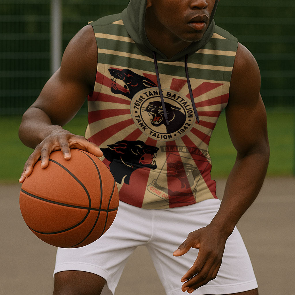 Black Panthers 761st Tank Battalion Sleeveless Hoodie Come Out Fighting Retro Military