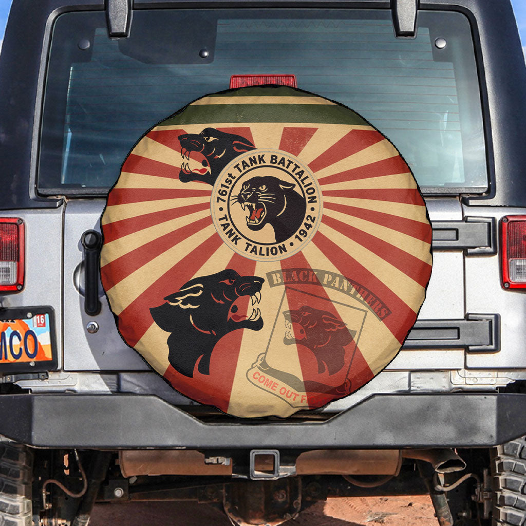 Black Panthers 761st Tank Battalion Spare Tire Cover Come Out Fighting Retro Military
