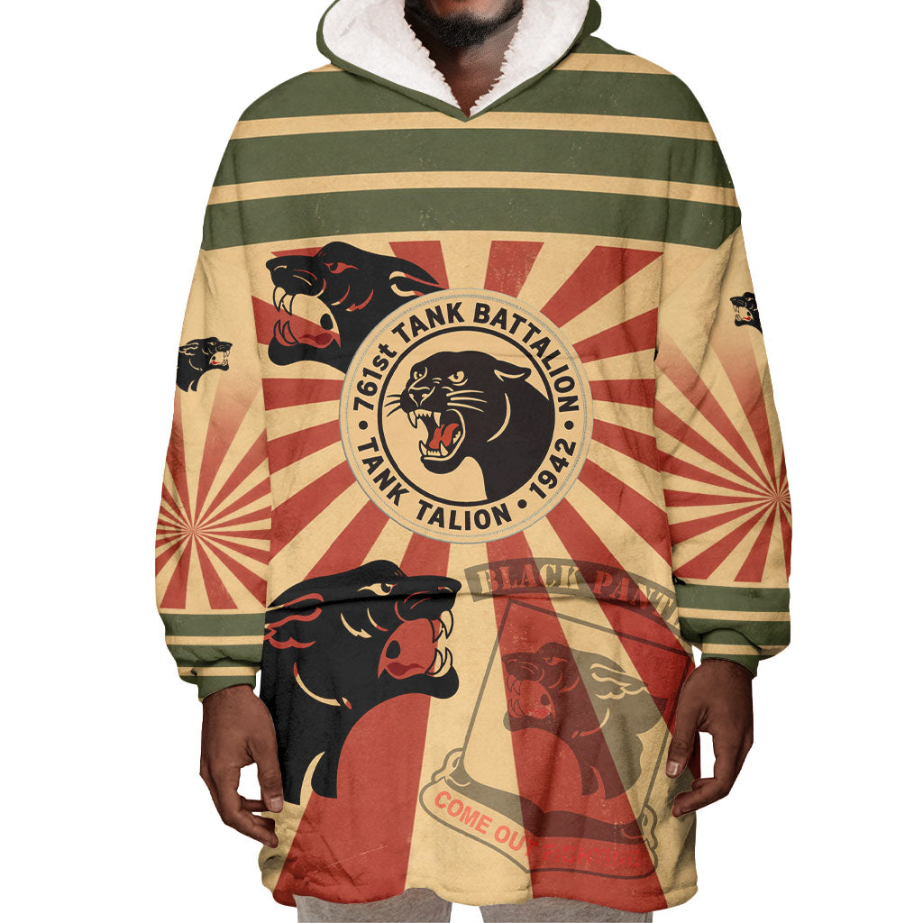 Black Panthers 761st Tank Battalion Wearable Blanket Hoodie Come Out Fighting Retro Military