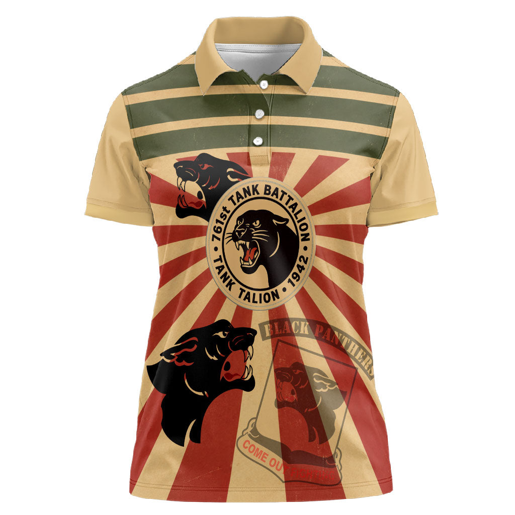 Black Panthers 761st Tank Battalion Women Polo Shirt Come Out Fighting Retro Military
