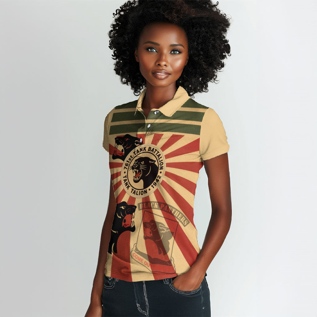 Black Panthers 761st Tank Battalion Women Polo Shirt Come Out Fighting Retro Military