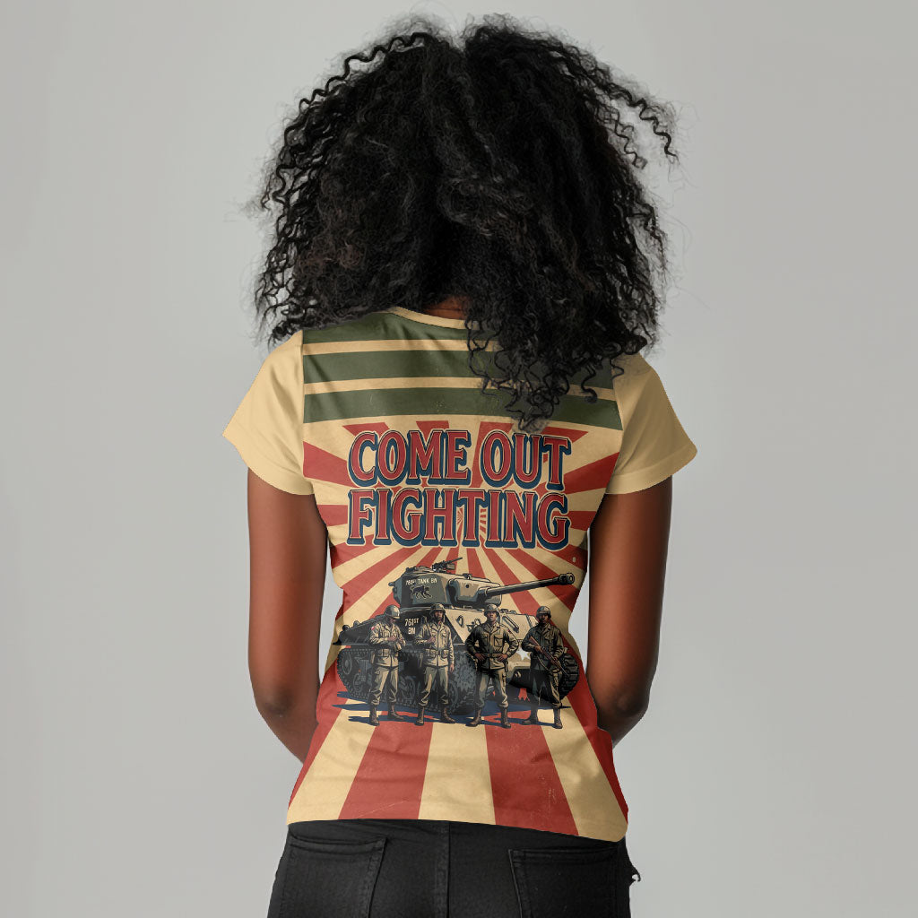 Black Panthers 761st Tank Battalion Women V-Neck T-Shirt Come Out Fighting Retro Military