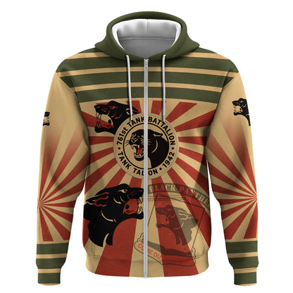 Black Panthers 761st Tank Battalion Zip Hoodie Come Out Fighting Retro Military