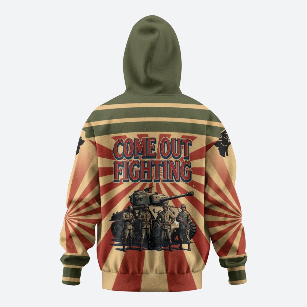 Black Panthers 761st Tank Battalion Zip Hoodie Come Out Fighting Retro Military