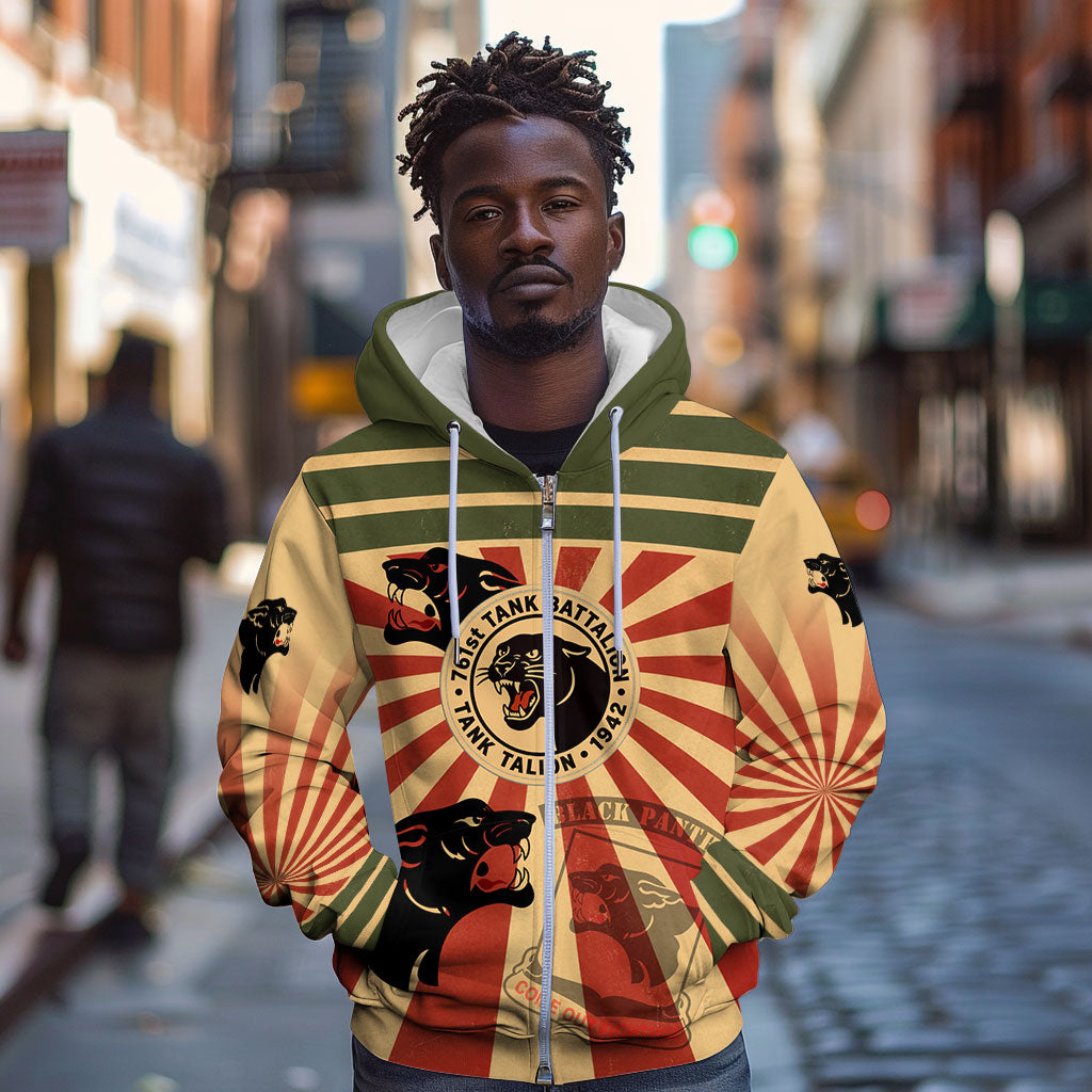 Black Panthers 761st Tank Battalion Zip Hoodie Come Out Fighting Retro Military