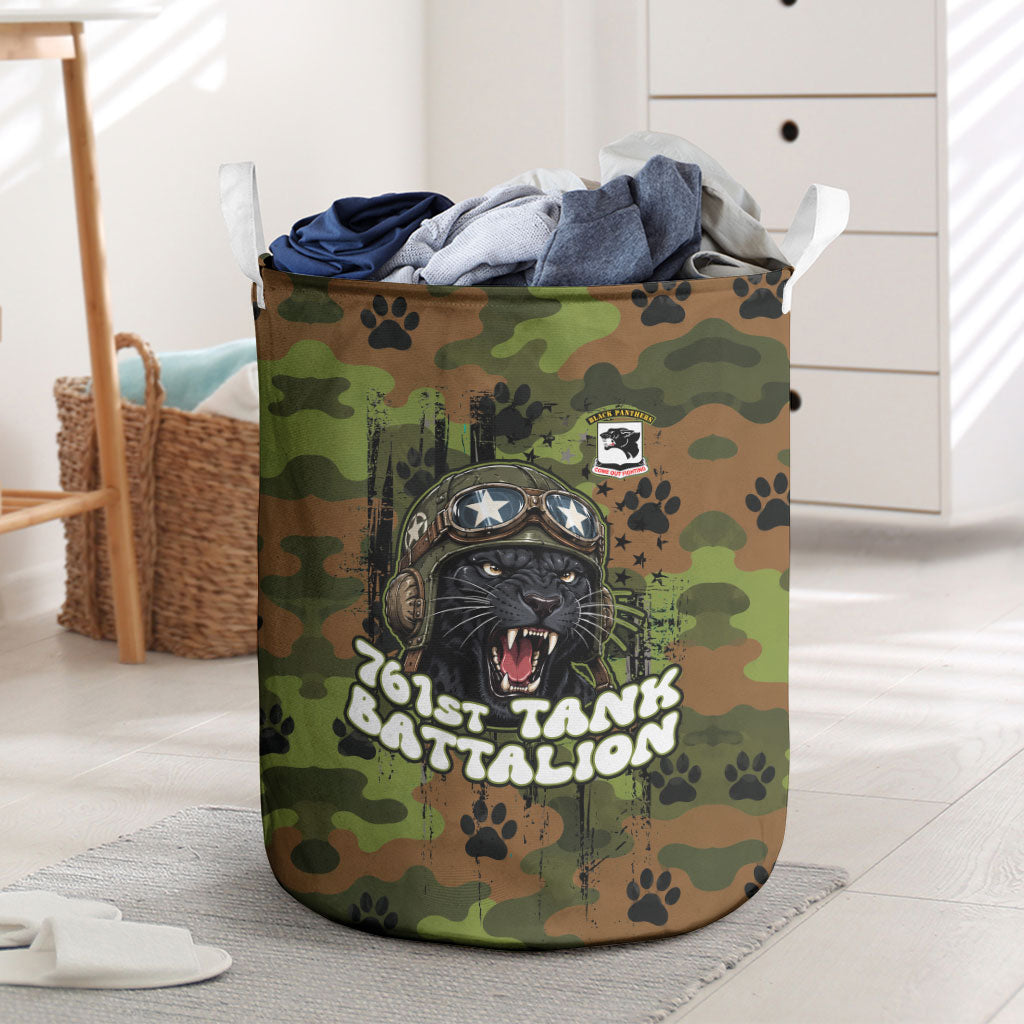 761st Tank Battalion African American Laundry Basket Black Panthers Cartoon Mascot - Military History Camouflage Paw