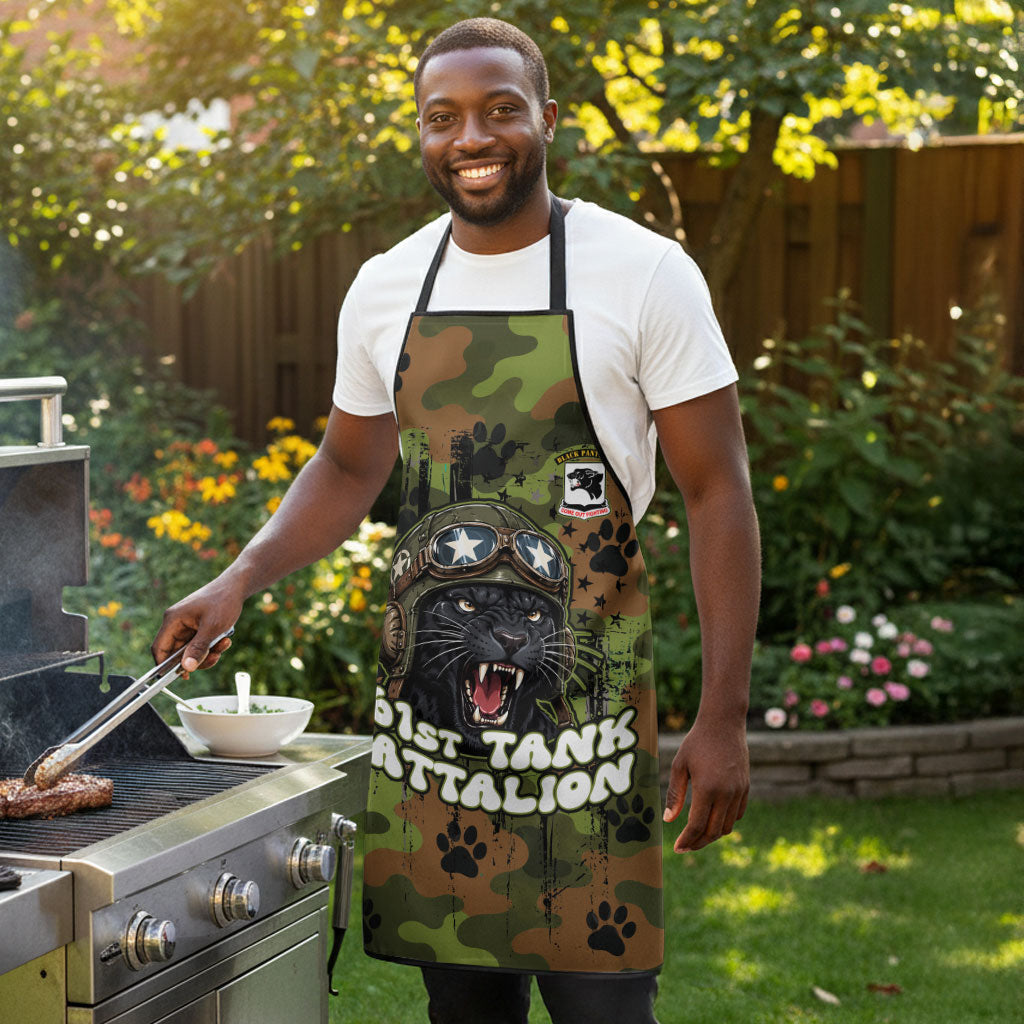761st Tank Battalion African American Apron Black Panthers Cartoon Mascot - Military History Camouflage Paw