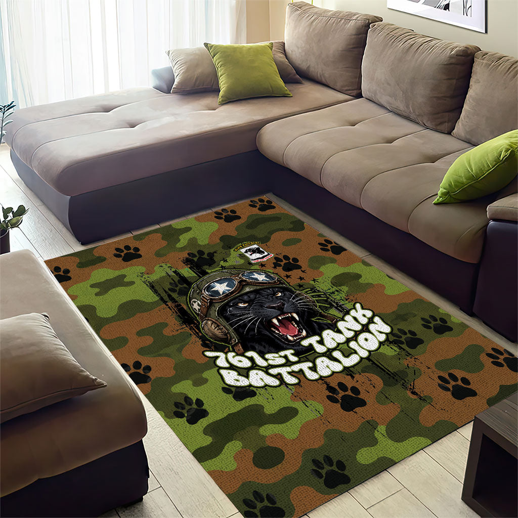 761st Tank Battalion African American Area Rug Black Panthers Cartoon Mascot - Military History Camouflage Paw