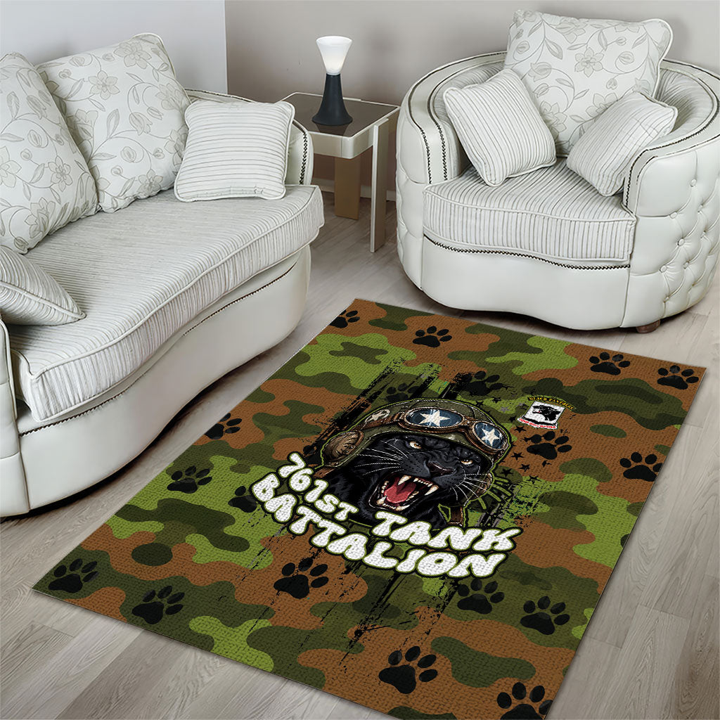 761st Tank Battalion African American Area Rug Black Panthers Cartoon Mascot - Military History Camouflage Paw