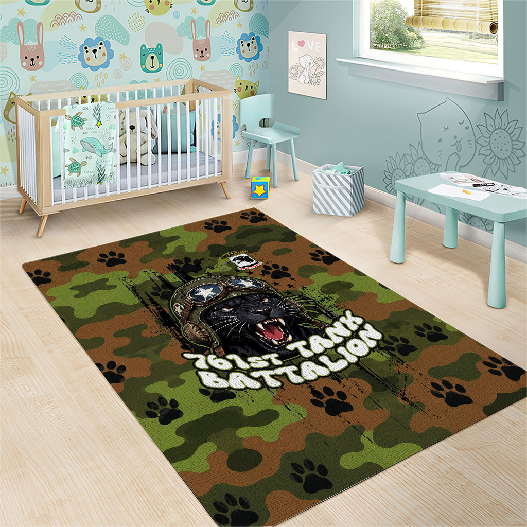 761st Tank Battalion African American Area Rug Black Panthers Cartoon Mascot - Military History Camouflage Paw
