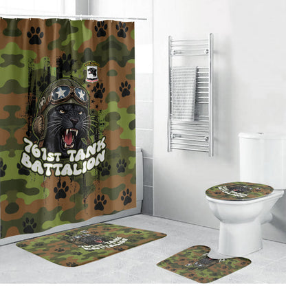 761st Tank Battalion African American Bathroom Set Black Panthers Cartoon Mascot - Military History Camouflage Paw