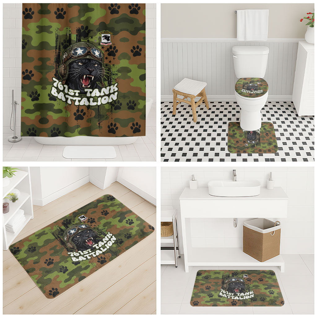 761st Tank Battalion African American Bathroom Set Black Panthers Cartoon Mascot - Military History Camouflage Paw