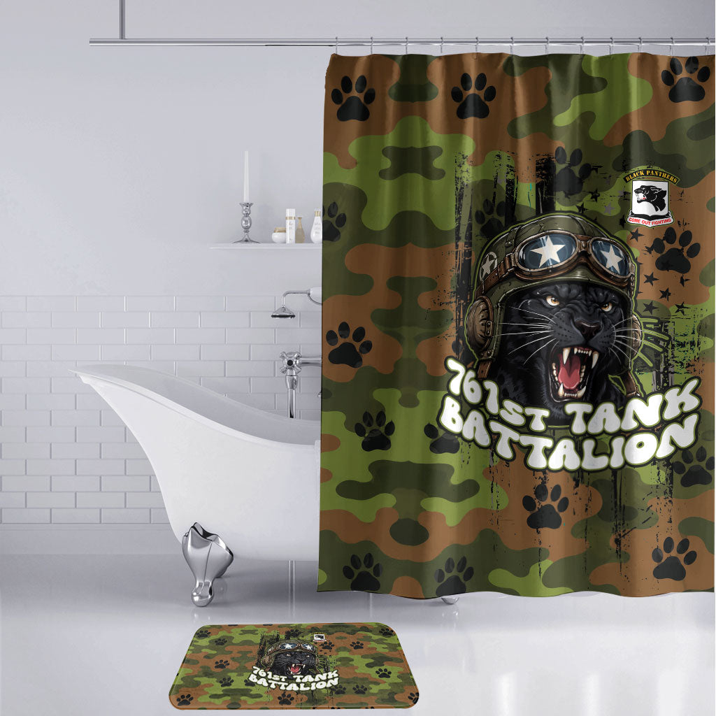 761st Tank Battalion African American Bathroom Set Black Panthers Cartoon Mascot - Military History Camouflage Paw