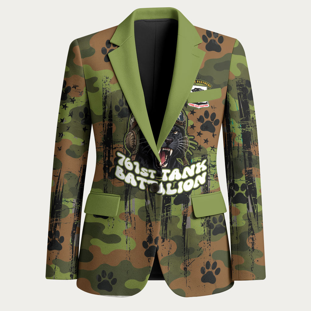 761st Tank Battalion African American Blazer Black Panthers Cartoon Mascot - Military History Camouflage Paw