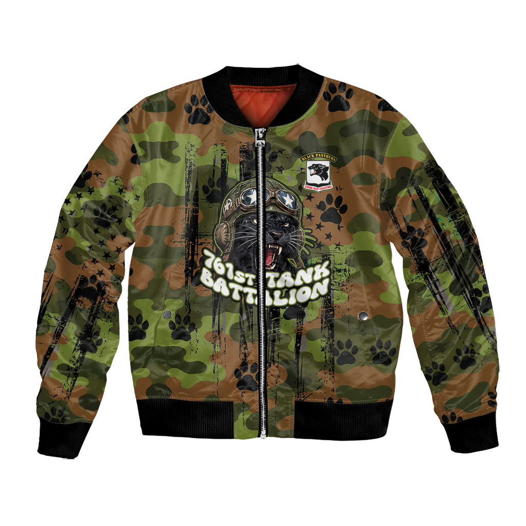 761st Tank Battalion African American Bomber Jacket Black Panthers Cartoon Mascot - Military History Camouflage Paw