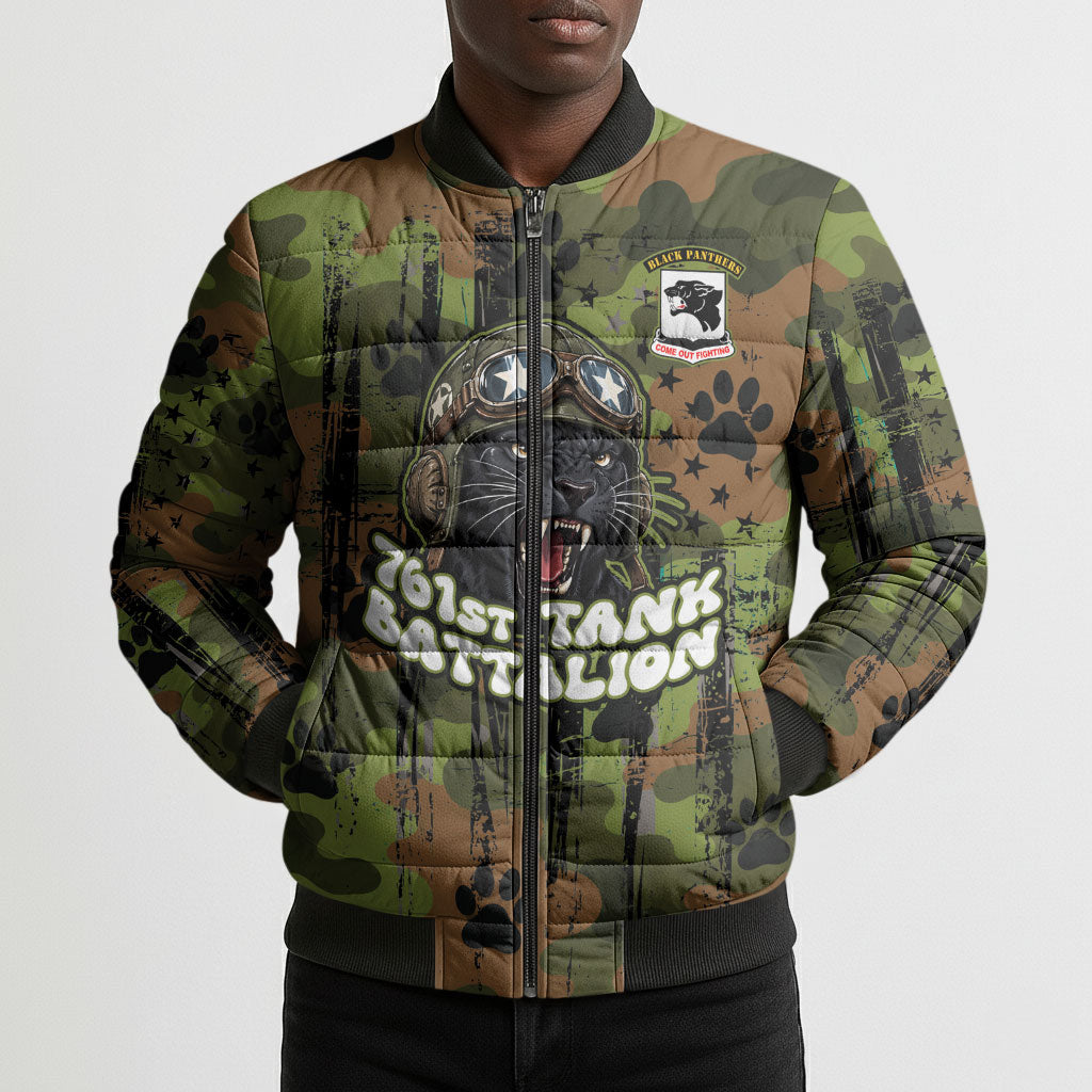 761st Tank Battalion African American Bomber Puffer Jacket Black Panthers Cartoon Mascot - Military History Camouflage Paw
