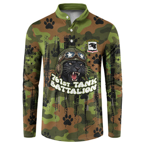 761st Tank Battalion African American Button Sweatshirt Black Panthers Cartoon Mascot - Military History Camouflage Paw