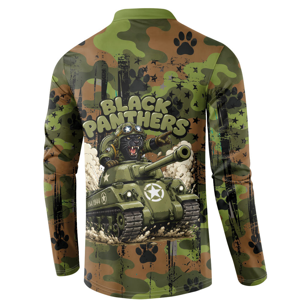 761st Tank Battalion African American Button Sweatshirt Black Panthers Cartoon Mascot - Military History Camouflage Paw