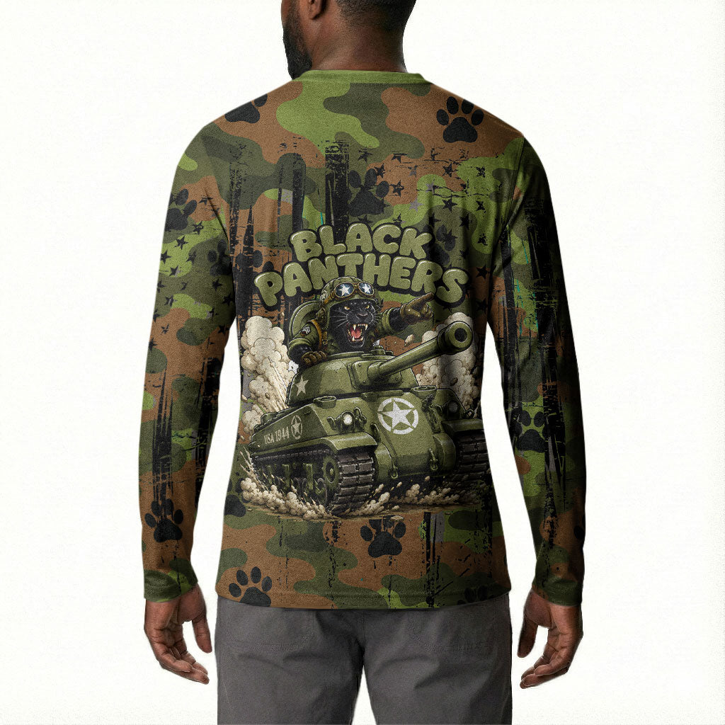 761st Tank Battalion African American Button Sweatshirt Black Panthers Cartoon Mascot - Military History Camouflage Paw