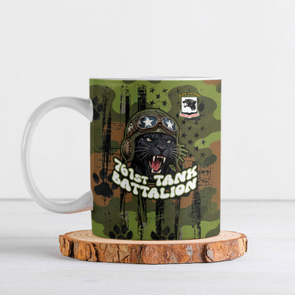 761st Tank Battalion African American Ceramic Mug Black Panthers Cartoon Mascot - Military History Camouflage Paw