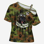 761st Tank Battalion African American Cross Shoulder Shirt Black Panthers Cartoon Mascot - Military History Camouflage Paw