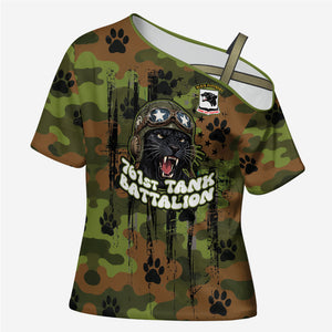 761st Tank Battalion African American Cross Shoulder Shirt Black Panthers Cartoon Mascot - Military History Camouflage Paw