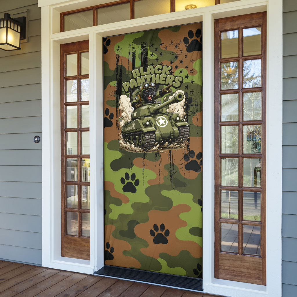 761st Tank Battalion African American Door Cover Black Panthers Cartoon Mascot - Military History Camouflage Paw