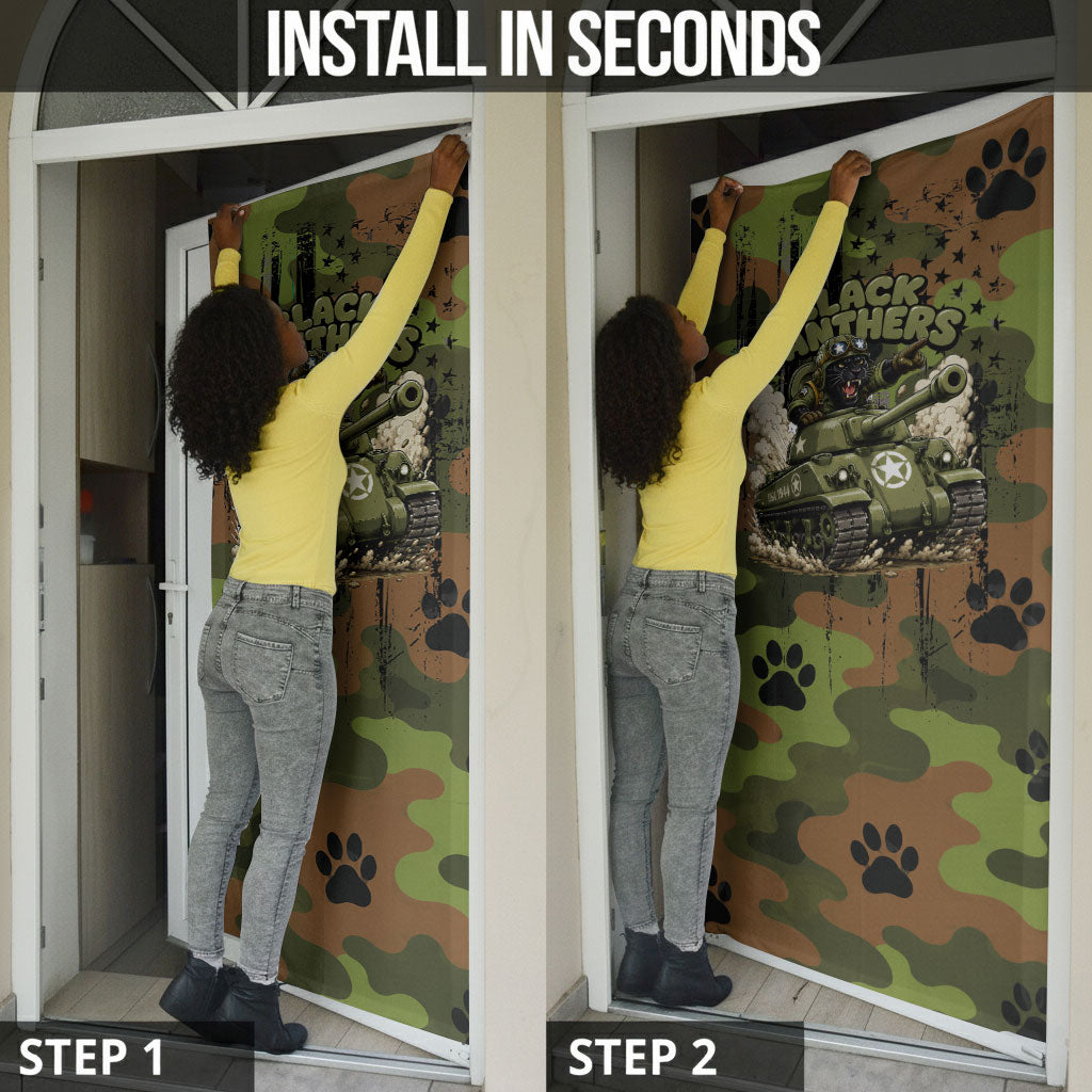 761st Tank Battalion African American Door Cover Black Panthers Cartoon Mascot - Military History Camouflage Paw