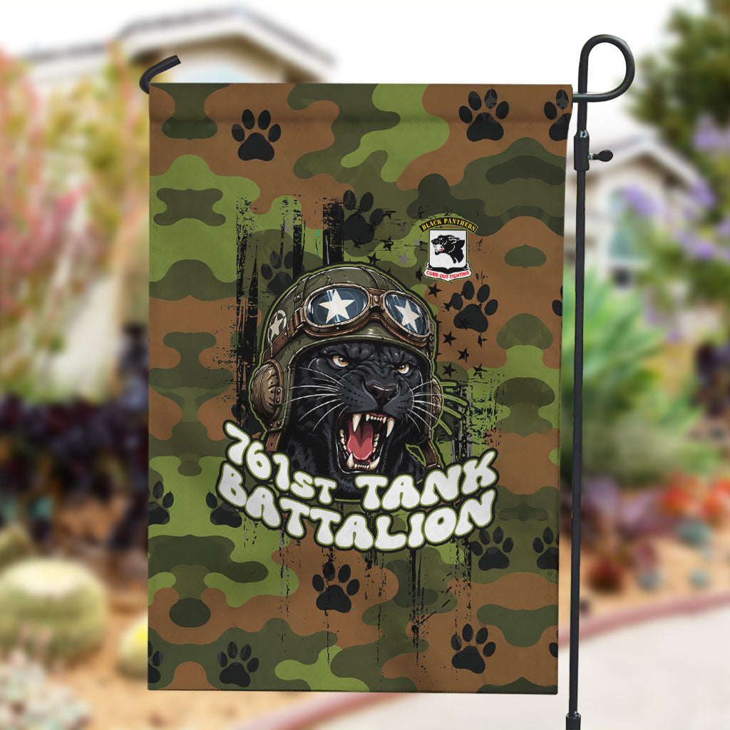 761st Tank Battalion African American Garden Flag Black Panthers Cartoon Mascot - Military History Camouflage Paw