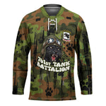 761st Tank Battalion African American Hockey Jersey Black Panthers Cartoon Mascot - Military History Camouflage Paw