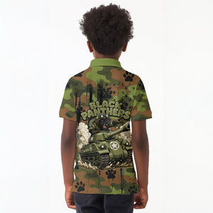 761st Tank Battalion African American Kid Polo Shirt Black Panthers Cartoon Mascot - Military History Camouflage Paw